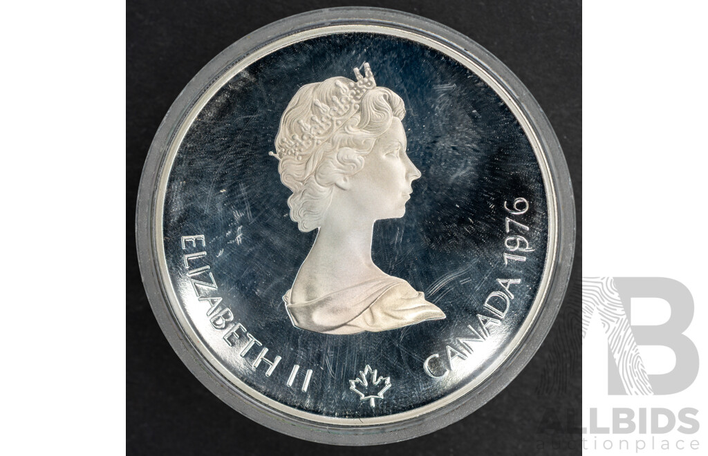 Canada 1976 Silver Proof Five Dollar Coin, Montreal Olympics, Fencing .925