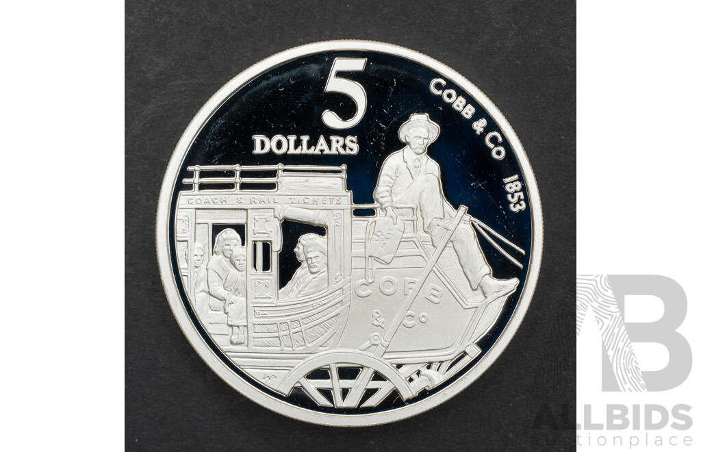 Australian 1995 Silver Proof Five Dollar Coin, Cobb and Co 1853 .925
