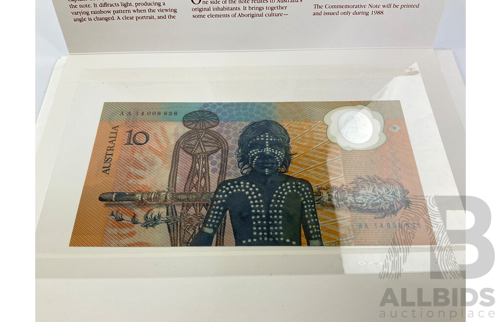 Australian 1988 Ten Dollar Note, Bicentennial Commemorative AA 14008838