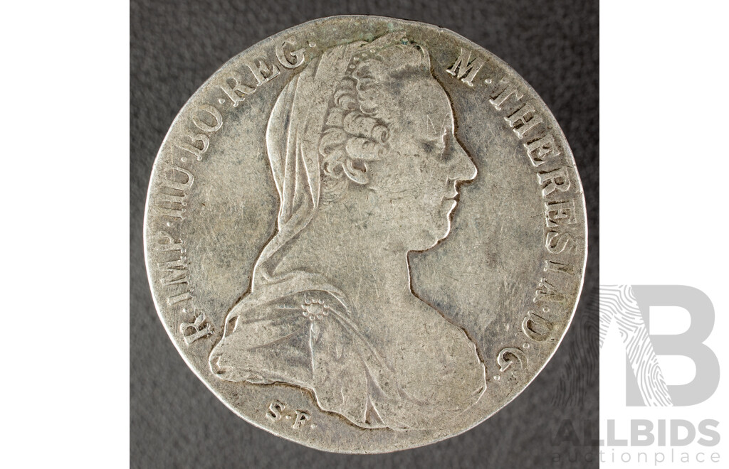 Austrian 1780 Silver One Thaler Coin, Empress Maria Theresia .833