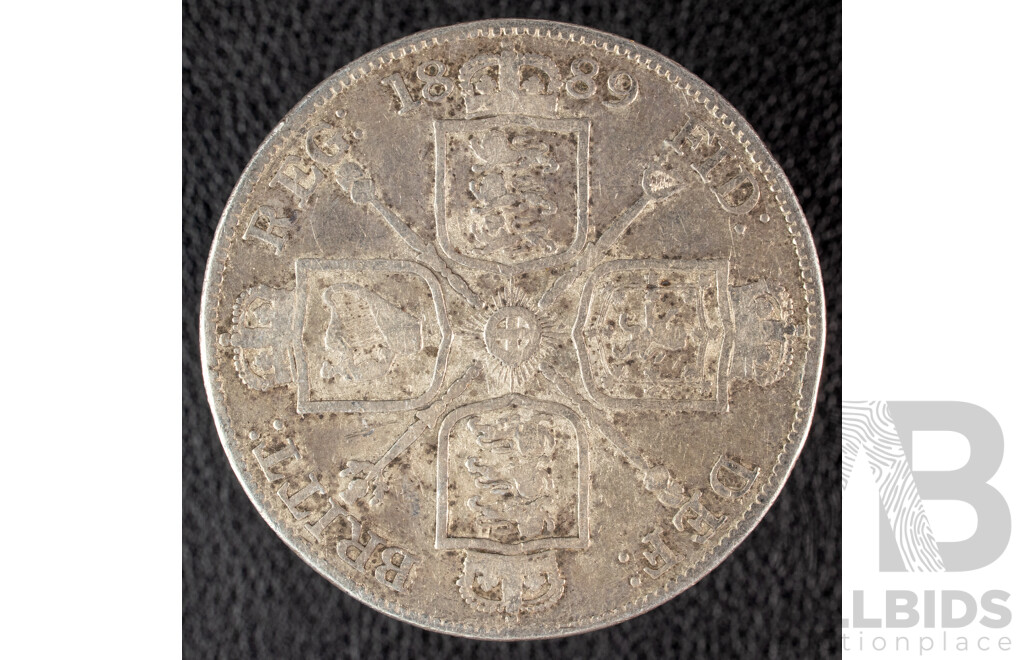 United Kingdom 1889 QV Silver Double Florin Coin .925