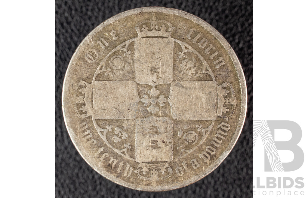 United Kingdom 1858 QV Silver Florin, Gothic Type .925