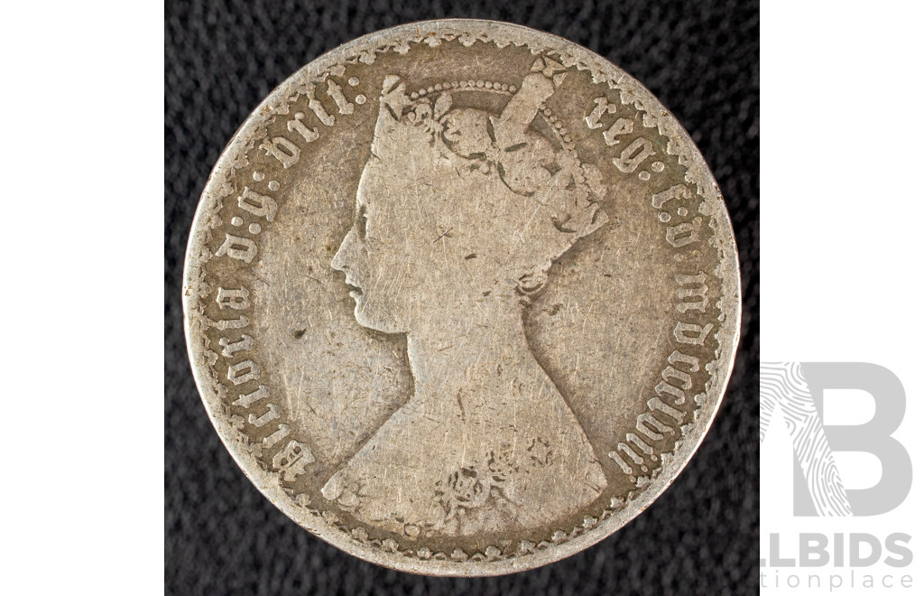 United Kingdom 1858 QV Silver Florin, Gothic Type .925