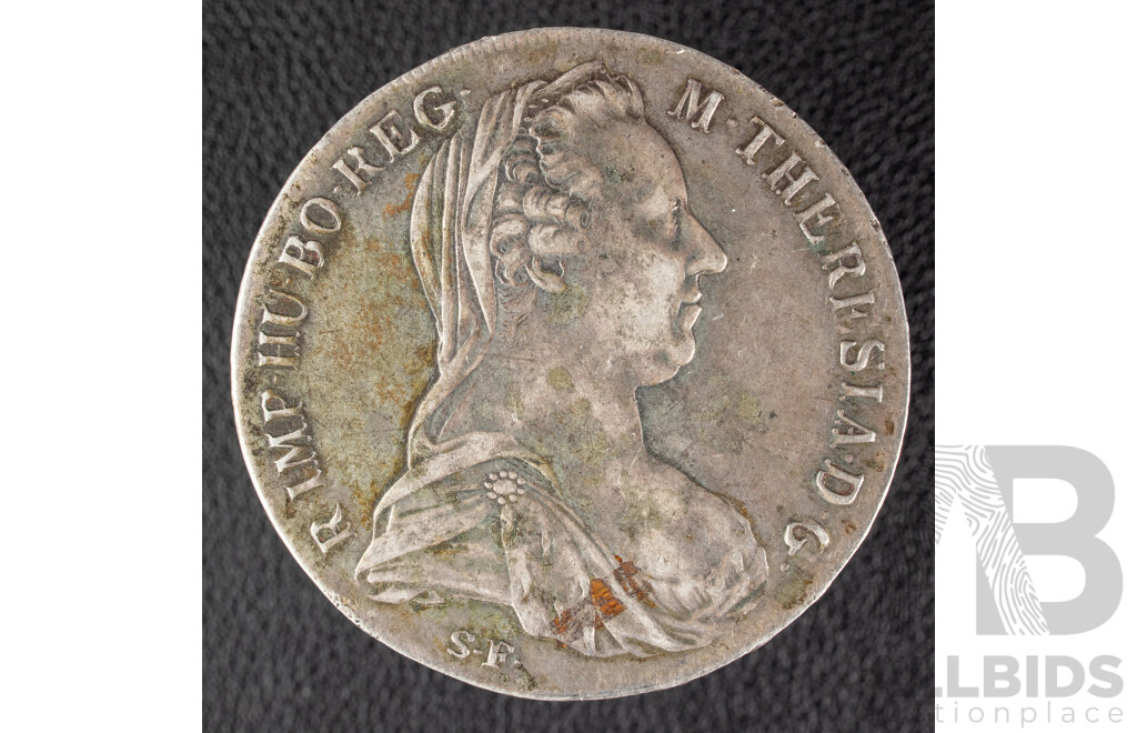 Austrian 1780 Silver One Thaler Coin, Empress Maria Theresia .833