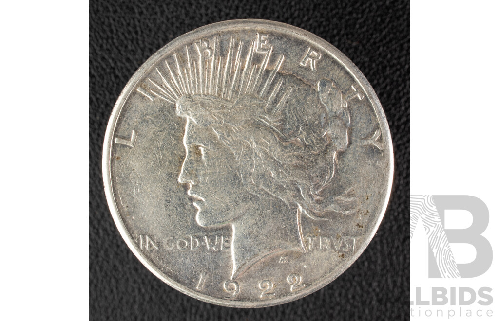 USA 1922 Silver Peace Dollar, San Fransisco Mint .900