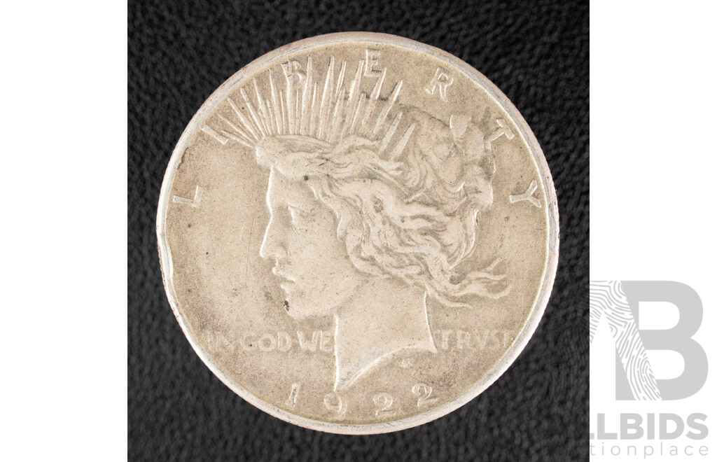 USA 1922 Silver Peace Dollar, San Fransisco Mint .900