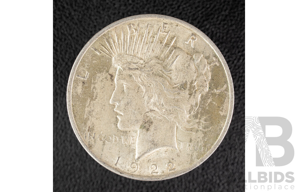 USA 1922 Silver Peace Dollar, Philadelphia Mint .900