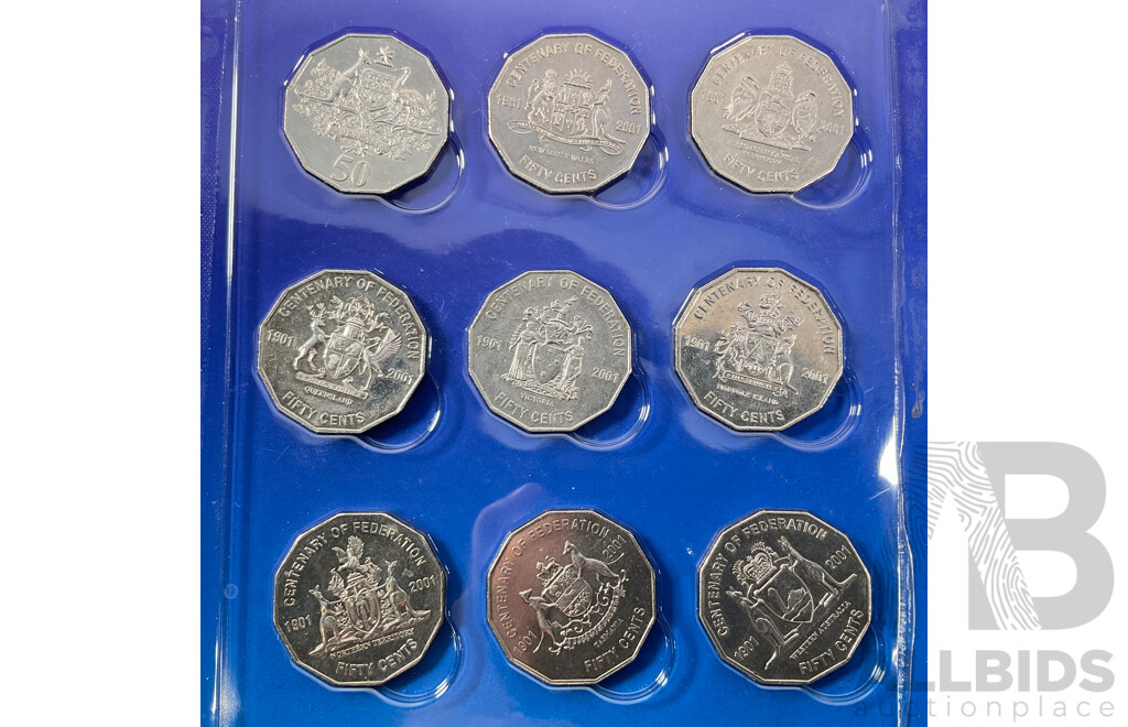 Australian Scholastic Fifty Cent Coin Collection and Folder Including 2001 Federation Set