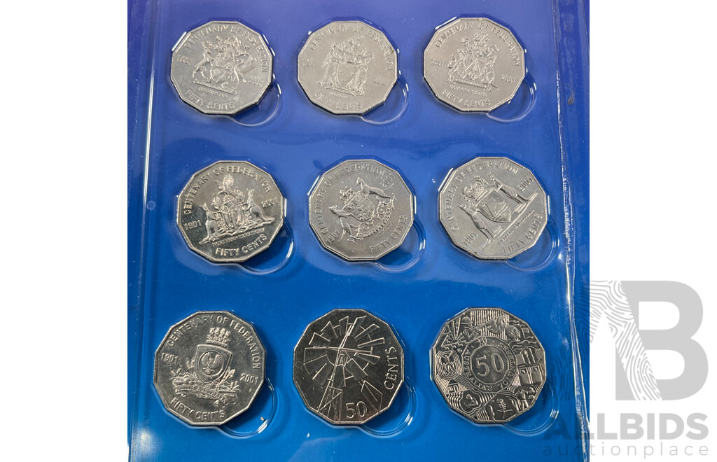Australian Scholastic Fifty Cent Coin Collection and Folder Including 2001 Federation Set