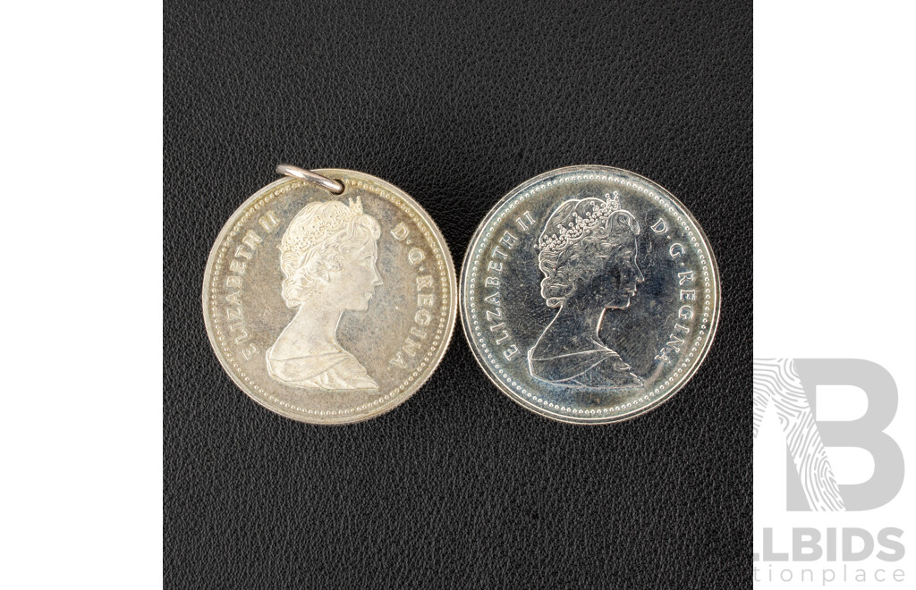 Canada 1986 Silver Dollar, Centenary of Vancouver with 1982 Silver Dollar, 100th Anniversary of the City of Founding of the City of Regina, Saskatchewan .500