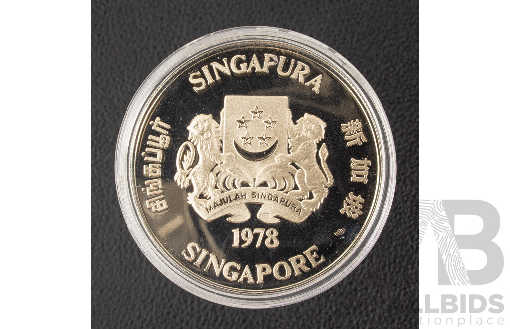 Singapore 1978 Silver Proof Ten Dollar Coin, Communication Satellite .500