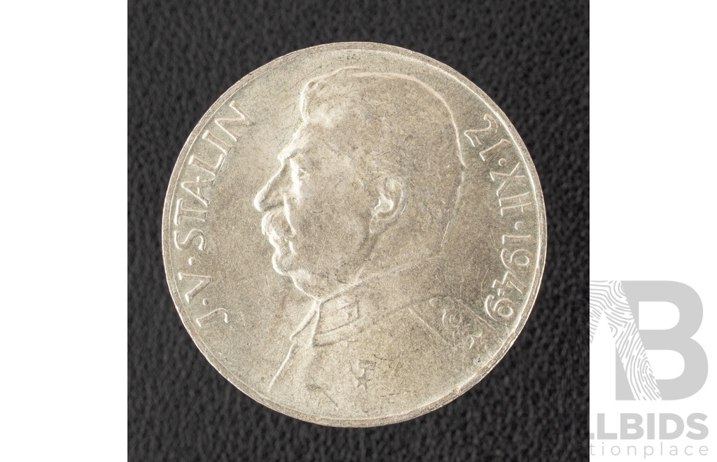 Czechoslovakia 1949 Silver One Hundred Korun Coin, 70th Birthday of Joseph V. Stalin .500