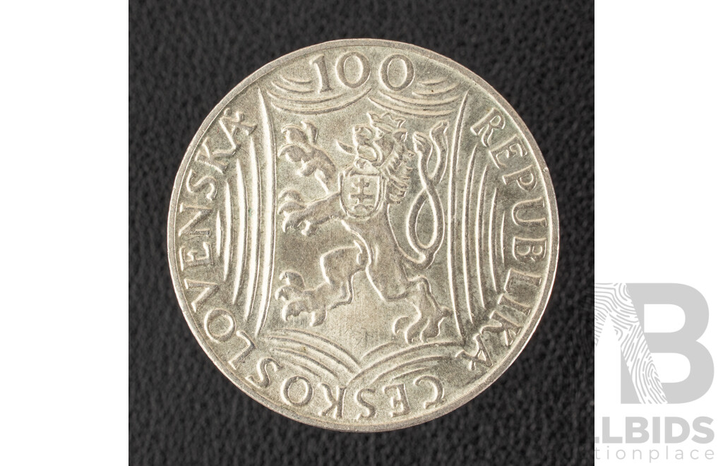 Czechoslovakia 1949 Silver One Hundred Korun Coin, 70th Birthday of Joseph V. Stalin .500