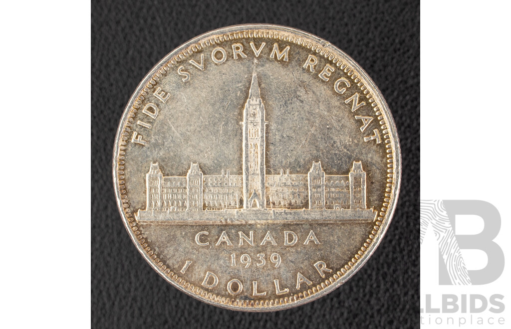 Canada 1939 Silver One Dollar Coin, Visit of His Majesty King George VI and Future Majesty Queen Elizabeth II to Ottawa .800