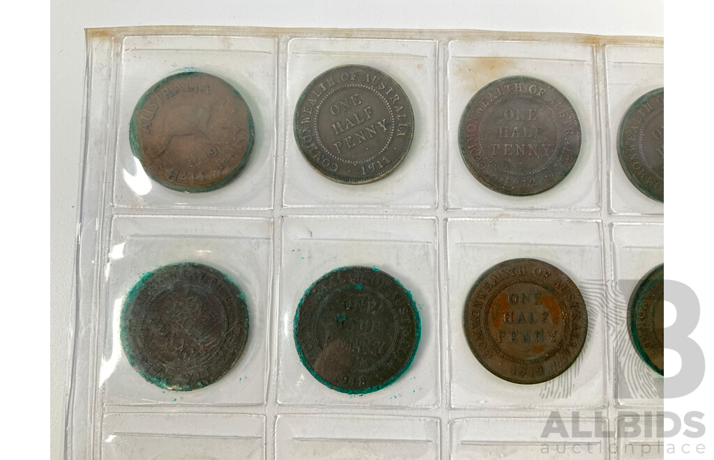 Collection of Australian Half Pennies, Examples Spanning 1911 to 1964