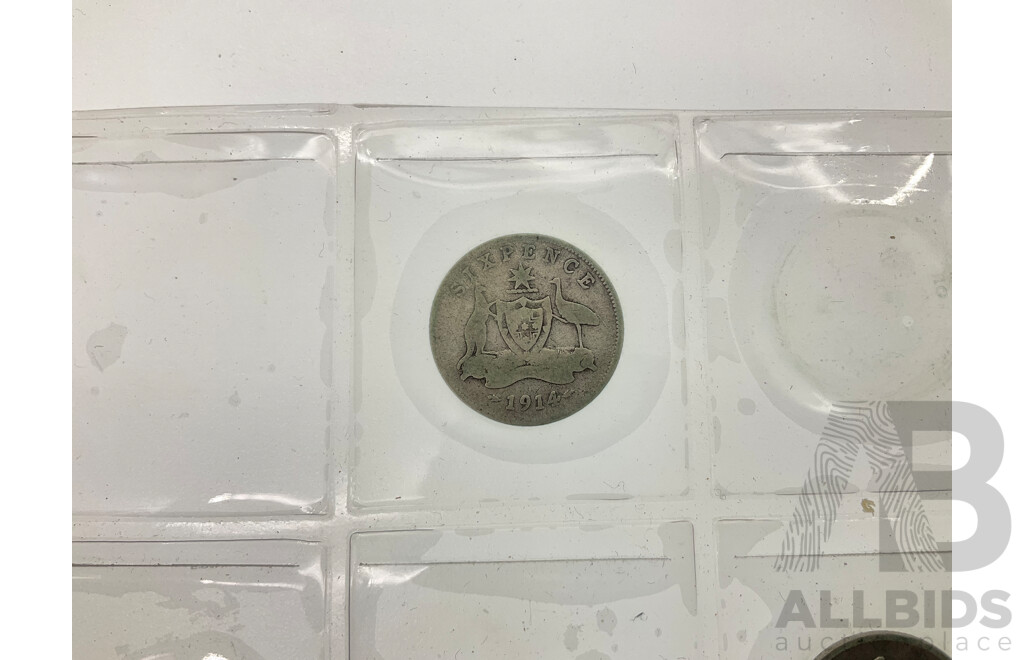Collection of Australian KGV Sixpence, Including Years 1910, 1914, 1918, 1923, 1925(2) 1926, 1928(2) 1934, 1936  .925