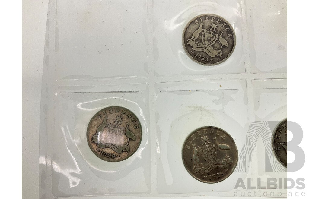 Collection of Australian KGV Sixpence, Including Years 1910, 1914, 1918, 1923, 1925(2) 1926, 1928(2) 1934, 1936  .925