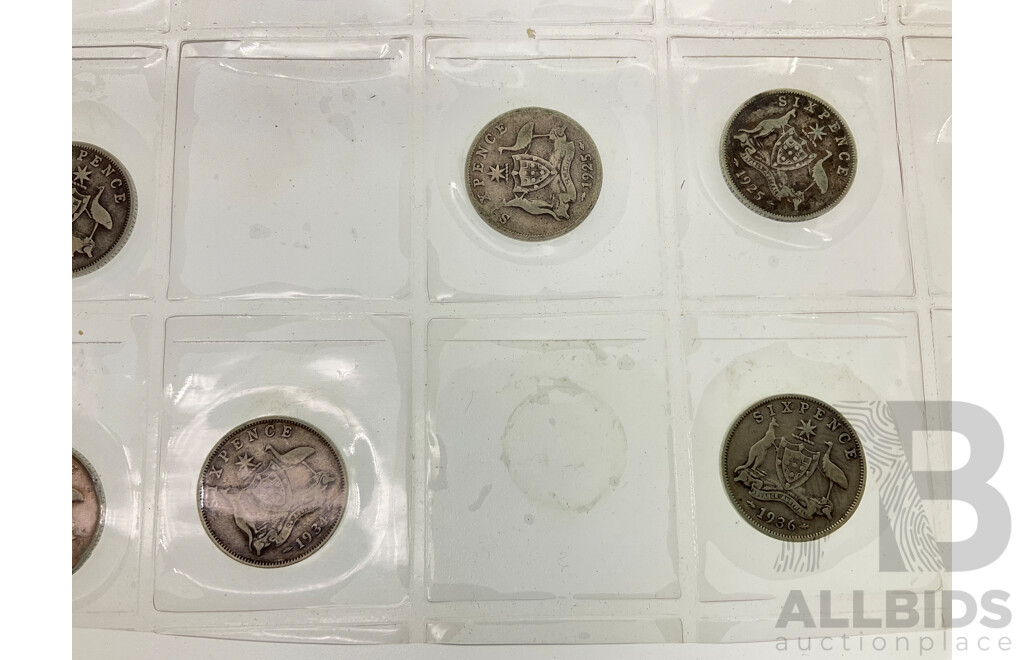Collection of Australian KGV Sixpence, Including Years 1910, 1914, 1918, 1923, 1925(2) 1926, 1928(2) 1934, 1936  .925