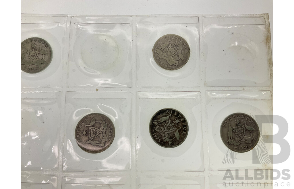 Collection of Australian KGV Sixpence, Including Years 1910, 1914, 1918, 1923, 1925(2) 1926, 1928(2) 1934, 1936  .925
