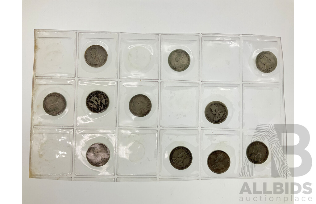 Collection of Australian KGV Sixpence, Including Years 1910, 1914, 1918, 1923, 1925(2) 1926, 1928(2) 1934, 1936  .925
