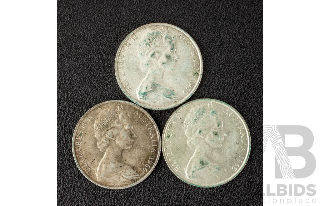 Three Australian 1966 Round Silver Fifty Cent Coins .800