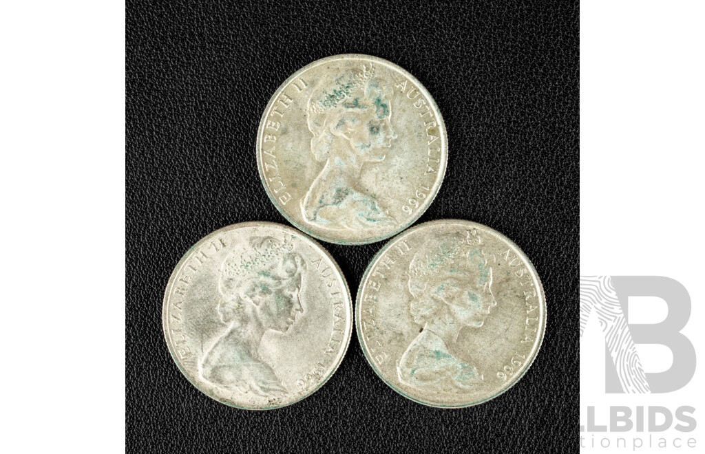 Three Australian 1966 Round Silver Fifty Cent Coins .800