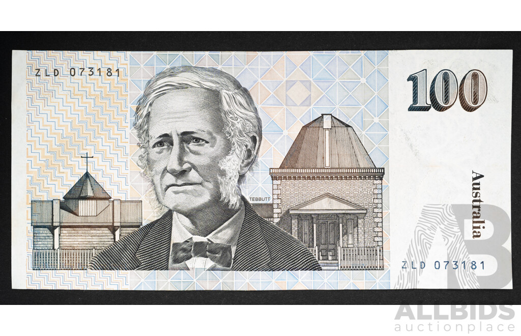 Australian 1992 One Hundred Dollar Note Fraser/Cole R613L Last Paper Note ZLD 073181