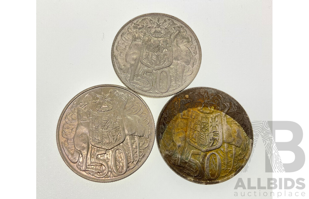 Three Australian 1966 Round Silver Fifty Cent Coins .800