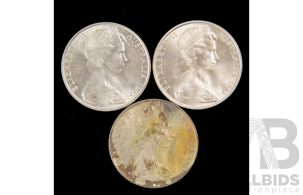Three Australian 1966 Round Silver Fifty Cent Coins .800