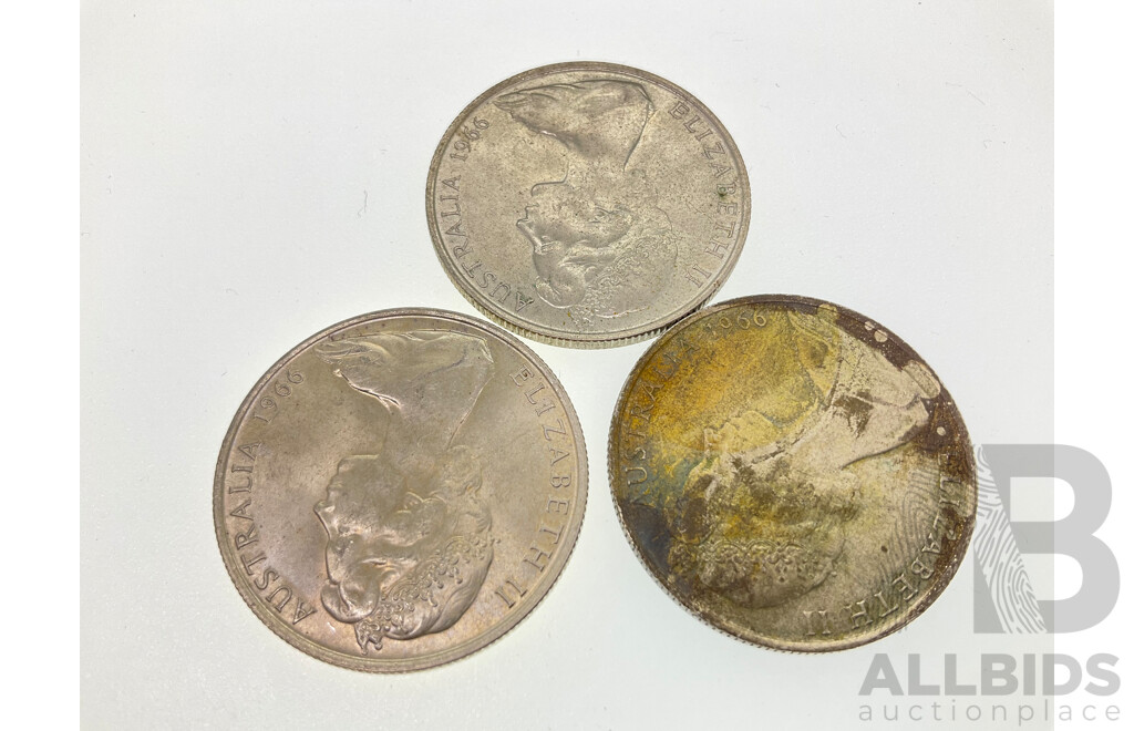 Three Australian 1966 Round Silver Fifty Cent Coins .800