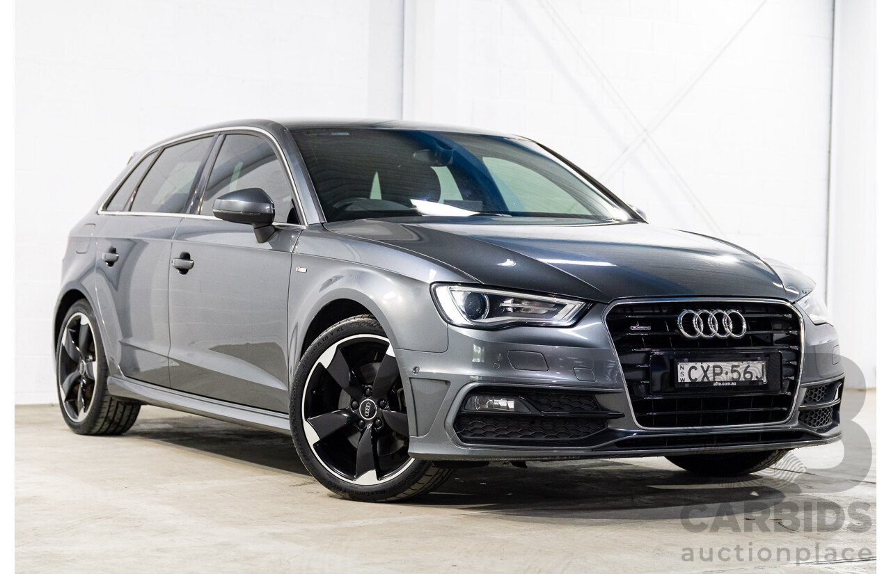 2/2015 Audi A3 Sportback S-Line 1.8 TFSI Quattro (AWD) Ambition 8V MY15 5d Hatchback Daytona Grey Pearl Turbo 1.8L