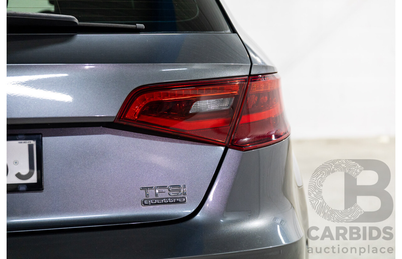 2/2015 Audi A3 Sportback S-Line 1.8 TFSI Quattro (AWD) Ambition 8V MY15 5d Hatchback Daytona Grey Pearl Turbo 1.8L