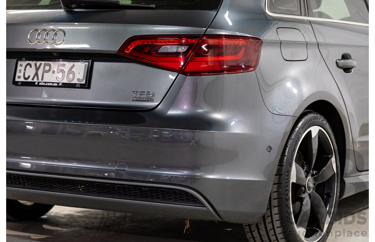 2/2015 Audi A3 Sportback S-Line 1.8 TFSI Quattro (AWD) Ambition 8V MY15 5d Hatchback Daytona Grey Pearl Turbo 1.8L