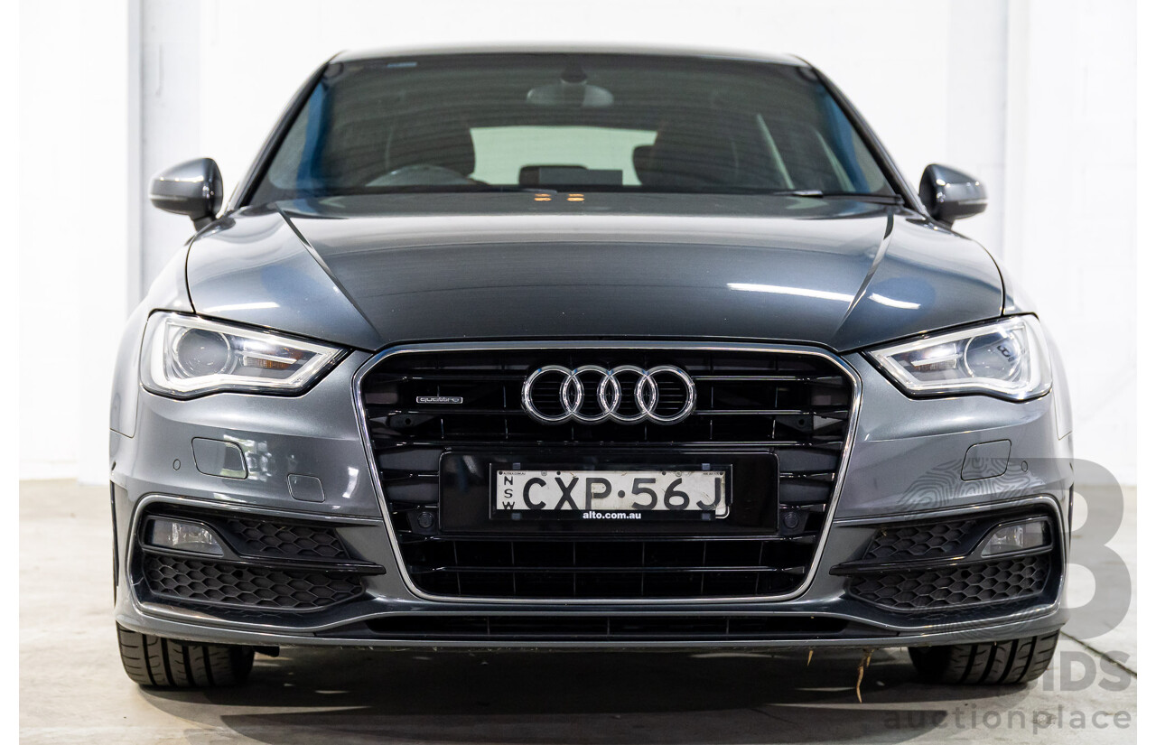 2/2015 Audi A3 Sportback S-Line 1.8 TFSI Quattro (AWD) Ambition 8V MY15 5d Hatchback Daytona Grey Pearl Turbo 1.8L