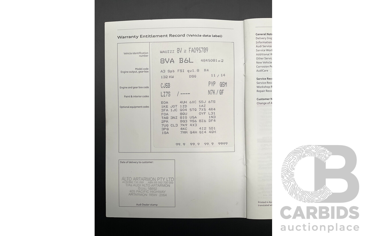 2/2015 Audi A3 Sportback S-Line 1.8 TFSI Quattro (AWD) Ambition 8V MY15 5d Hatchback Daytona Grey Pearl Turbo 1.8L