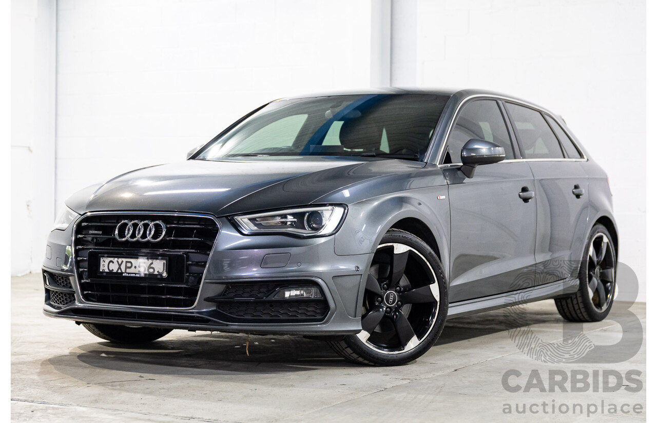 2/2015 Audi A3 Sportback S-Line 1.8 TFSI Quattro (AWD) Ambition 8V MY15 5d Hatchback Daytona Grey Pearl Turbo 1.8L