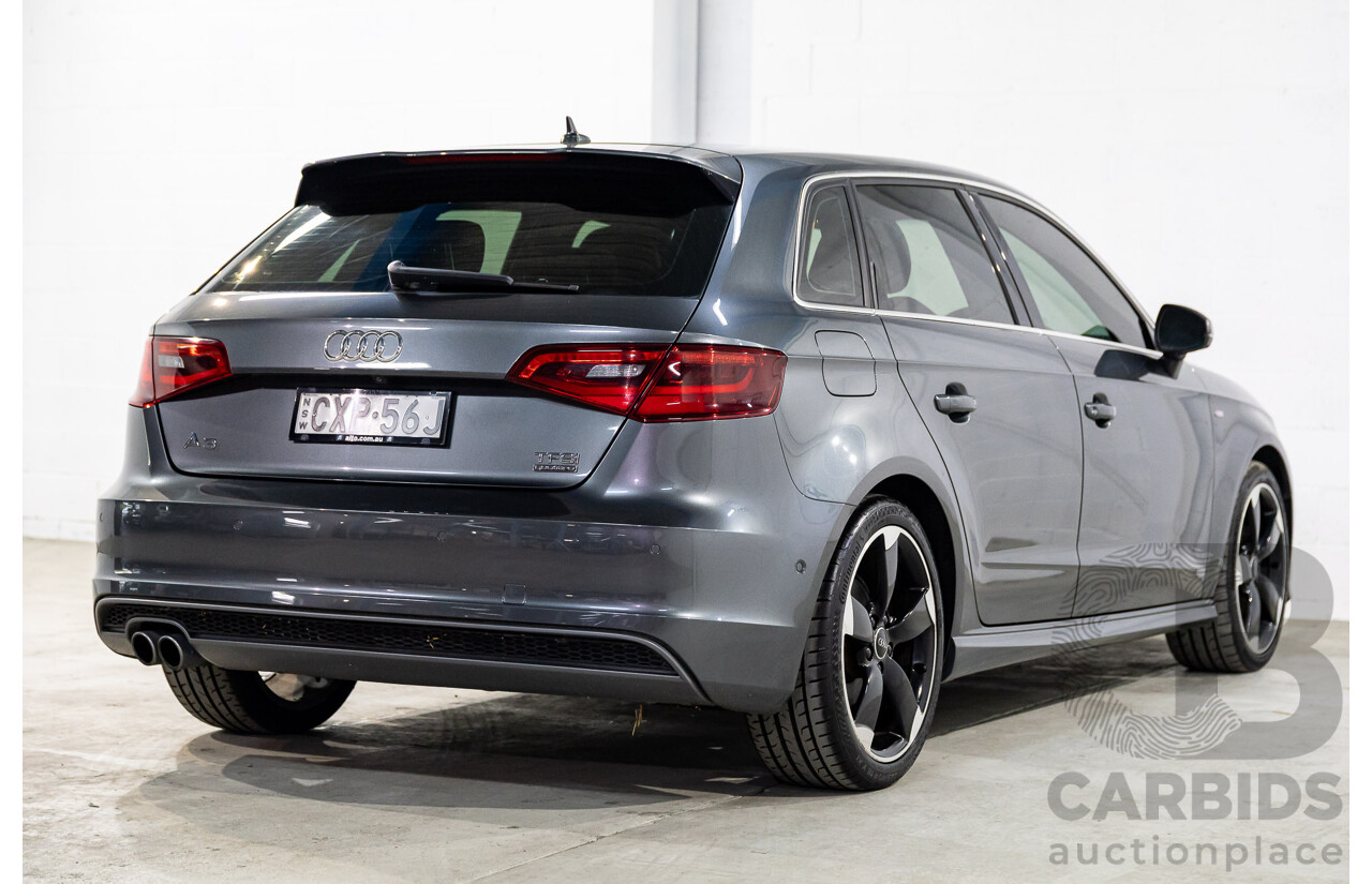 2/2015 Audi A3 Sportback S-Line 1.8 TFSI Quattro (AWD) Ambition 8V MY15 5d Hatchback Daytona Grey Pearl Turbo 1.8L