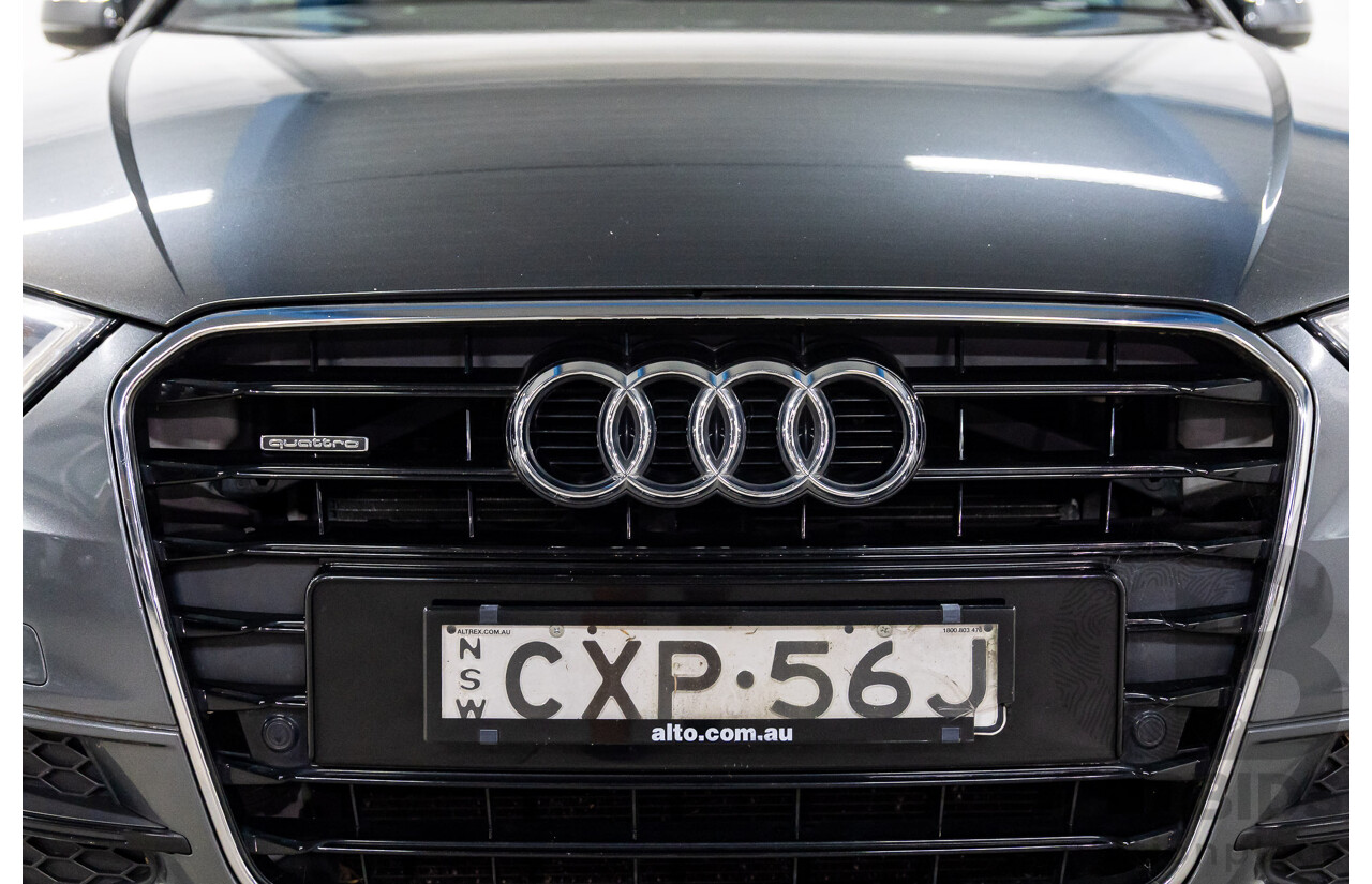 2/2015 Audi A3 Sportback S-Line 1.8 TFSI Quattro (AWD) Ambition 8V MY15 5d Hatchback Daytona Grey Pearl Turbo 1.8L