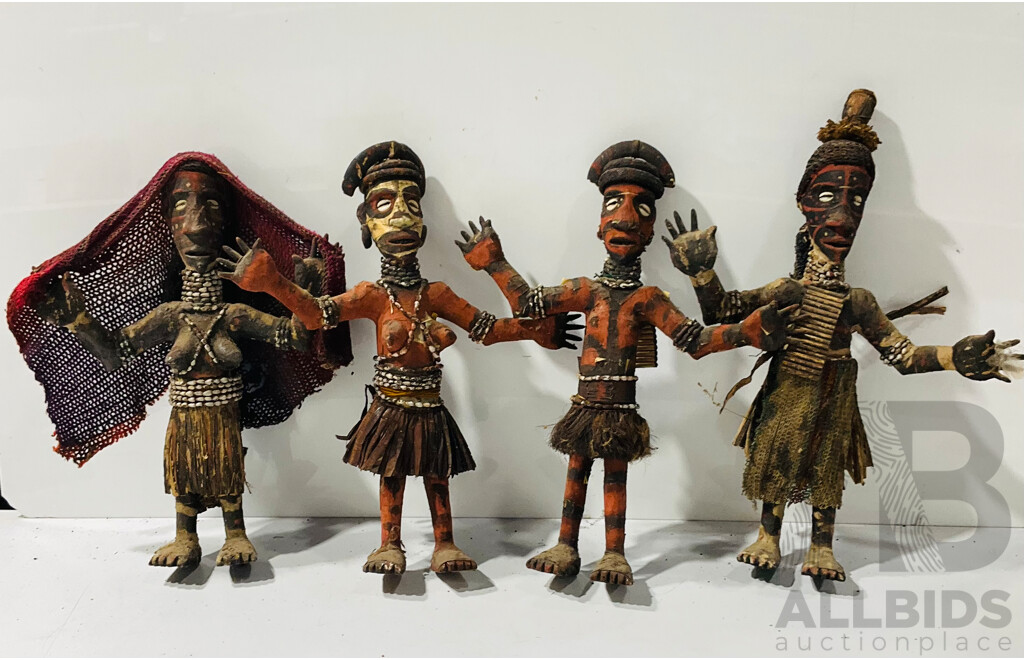 Set Four Unusual Vintage Hand Made PNG Paper Mache Figures with Fibre Detail