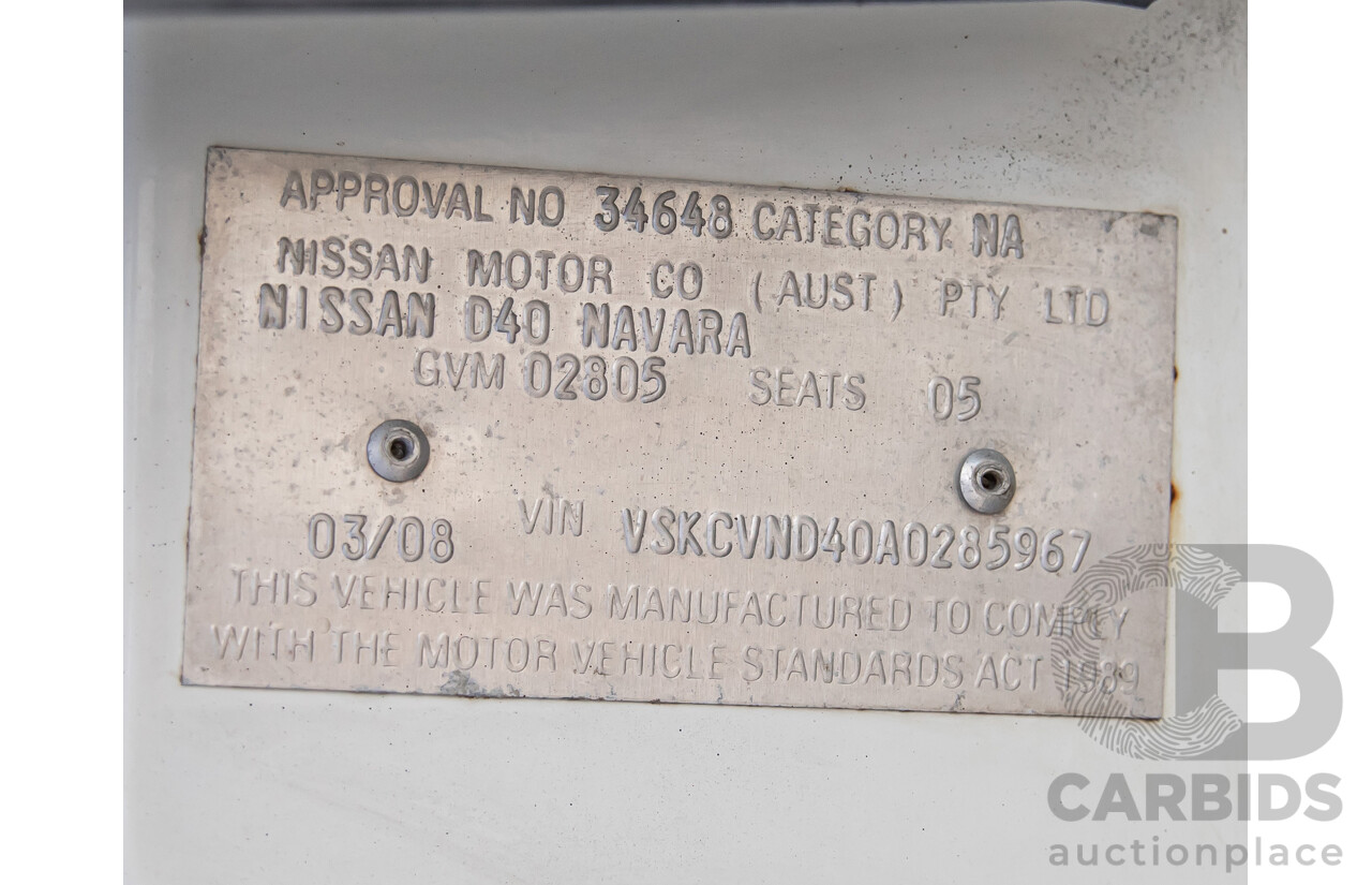 3/2008 Nissan Navara ST-X (4x4) D40 Dual Cab P/Up Arctic White Turbo Diesel 2.5L