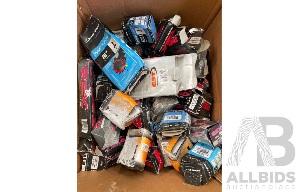 Box of Assorted Bicycle Tyre Tubes.