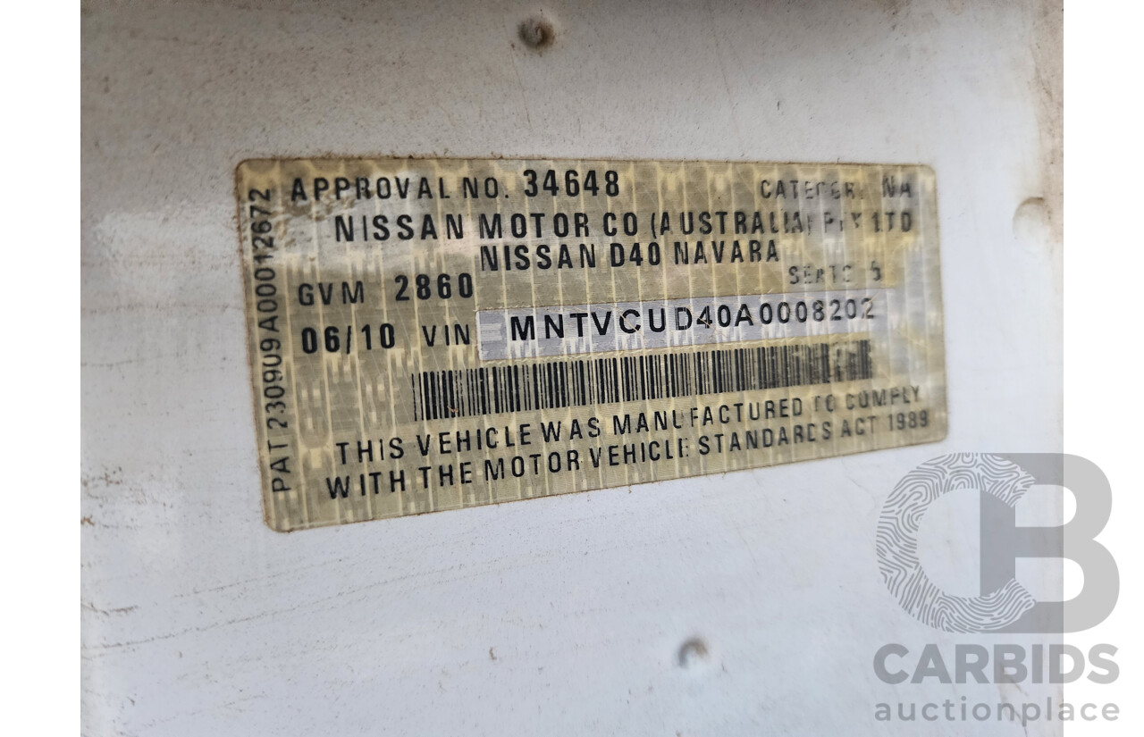 6/2010 Nissan Navara ST (4x4) D40 Dual Cab P/Up White 2.5L