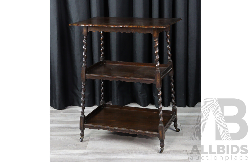 Art Deco Three Tier Dumbwaiter with Barley Twist Supports