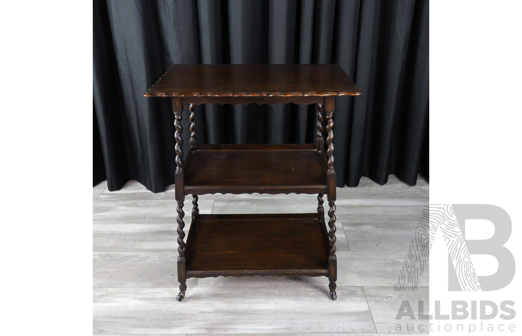 Art Deco Three Tier Dumbwaiter with Barley Twist Supports