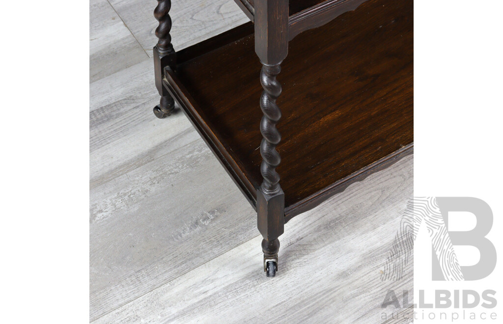 Art Deco Three Tier Dumbwaiter with Barley Twist Supports