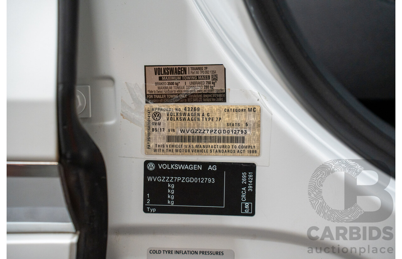 05/2017 Volkswagen Touareg V6 (AWD) 7P MY17 4D Wagon Pure White Turbo Diesel 3.0L