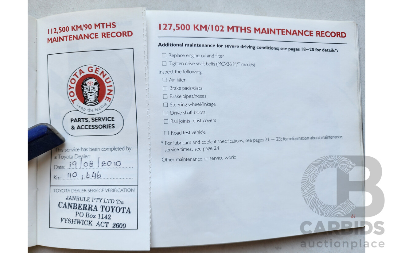 2/2003 Toyota Camry Sportivo MCV36R 4d Sedan Blue 3.0L