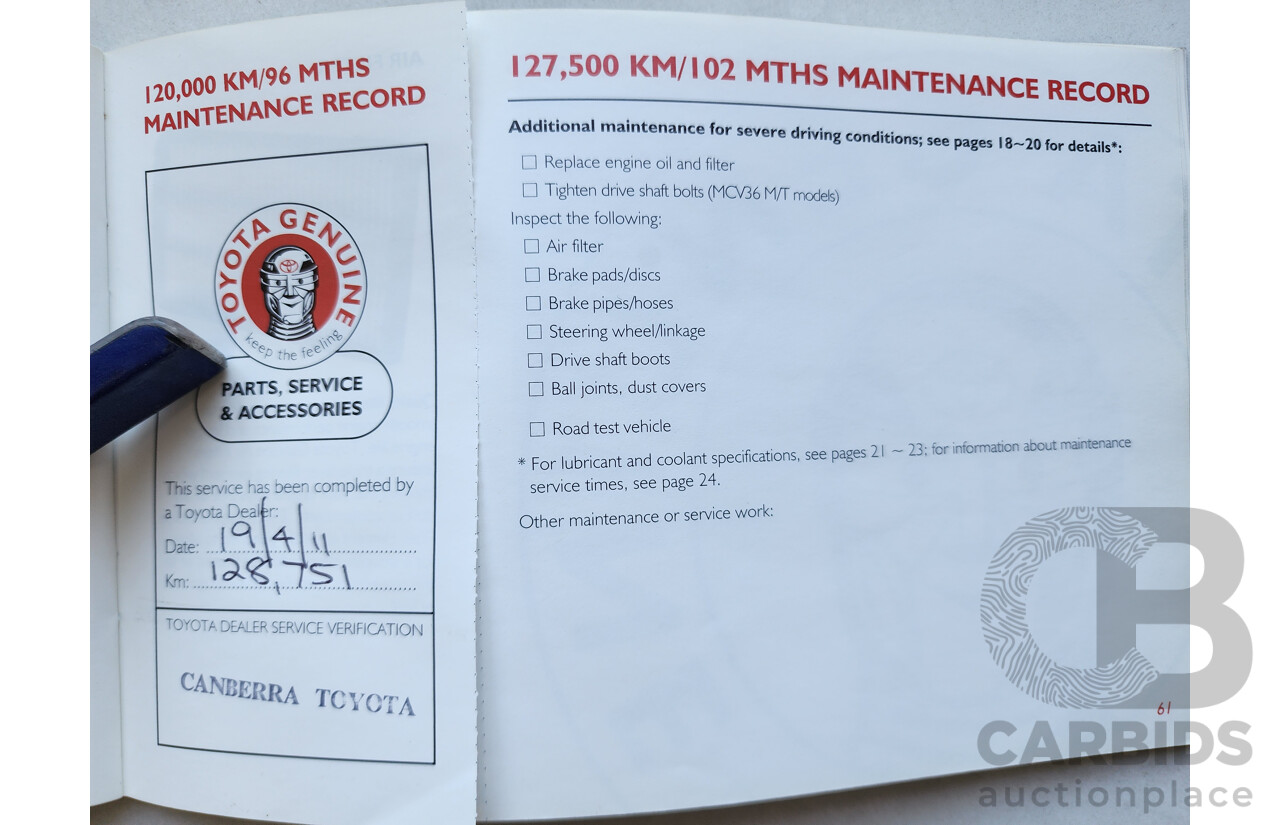 2/2003 Toyota Camry Sportivo MCV36R 4d Sedan Blue 3.0L