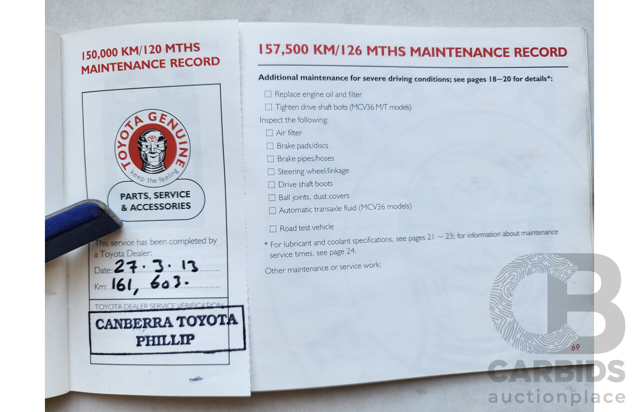 2/2003 Toyota Camry Sportivo MCV36R 4d Sedan Blue 3.0L