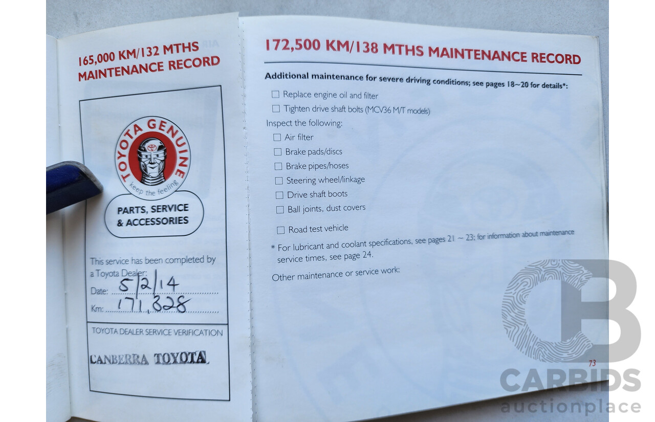 2/2003 Toyota Camry Sportivo MCV36R 4d Sedan Blue 3.0L